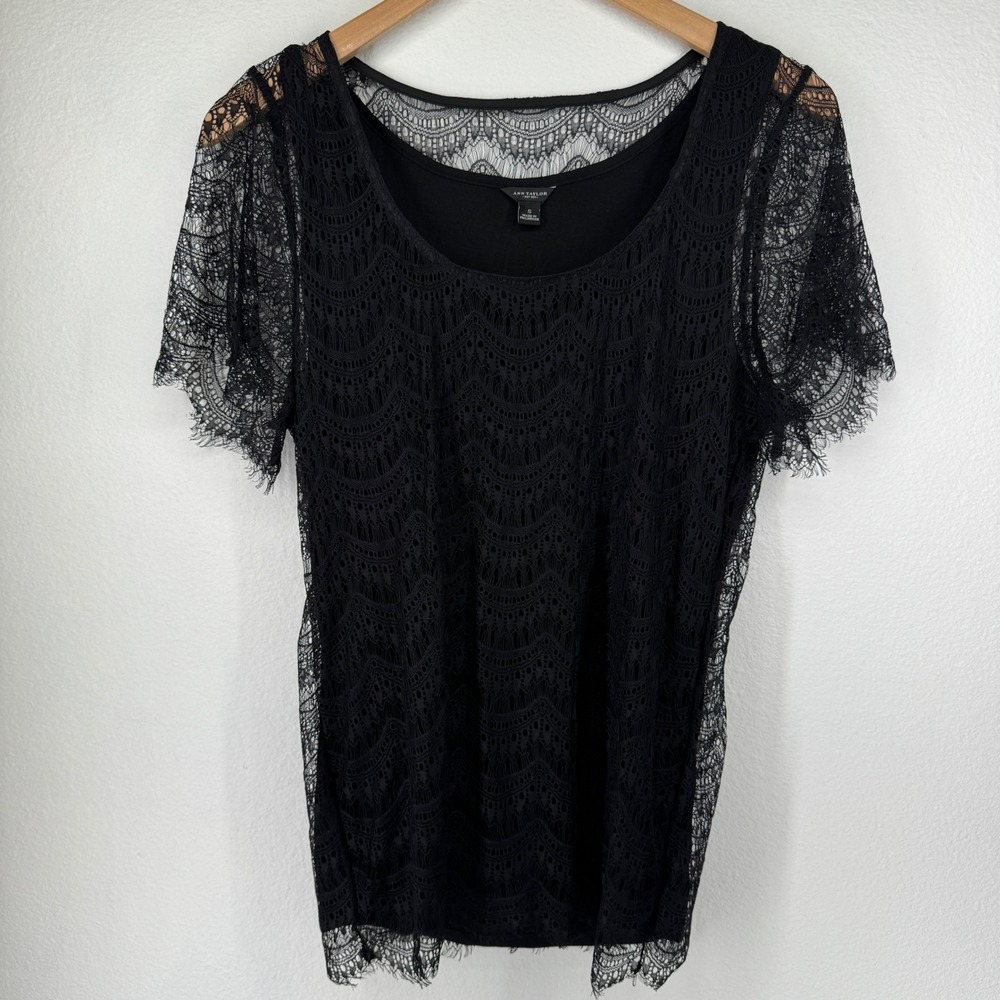 Ann Taylor Lace Scoop Neck Top Womens Sz S Black Whimsigoth Stevie Nicks Witchy